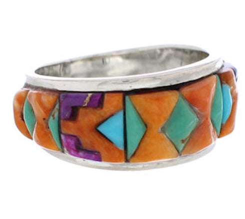 Genuine Sterling Silver Multicolor Inlay Ring Size 6-1/2 UX36114